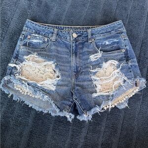 American Eagle Hi-rise festival jean shorts with lace.